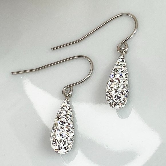 Sterling Silver White Crystal Droplet Earrings - Picture 4 of 8